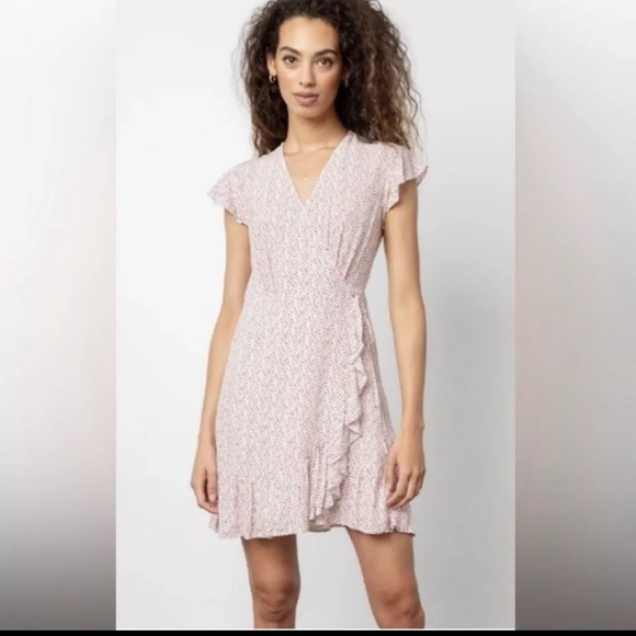 Rails Koreen Flower Vines Wrap Mini Dress White Pink Lined Short Sleeve Size M - Picture 8 of 8